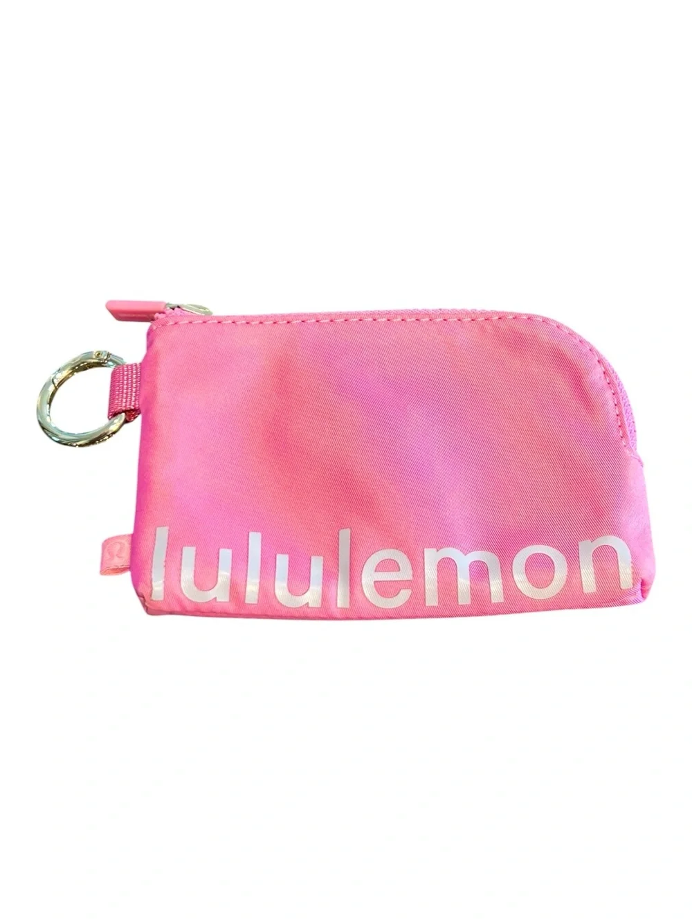 LULULEMON Pink Clippable Card Pouch with zipper Card slots Exterior pocket Logo
